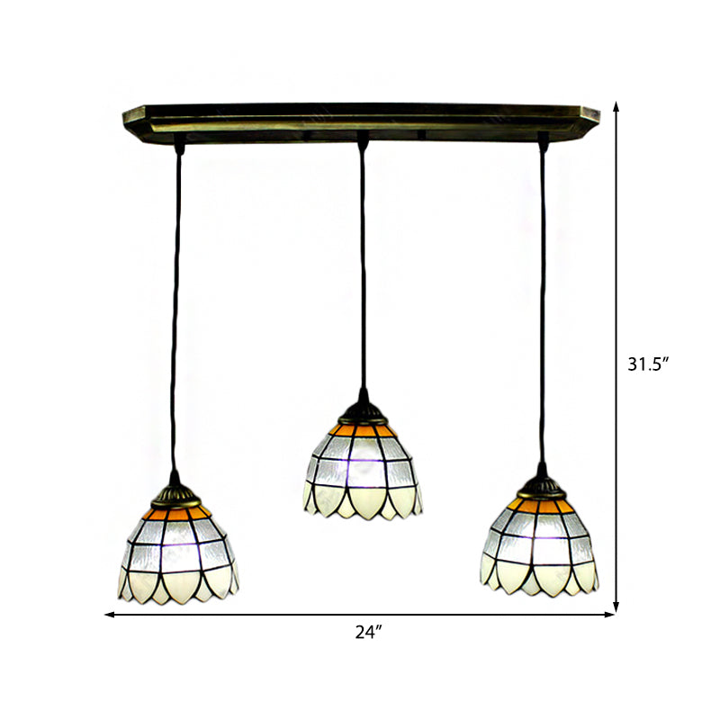 Tiffany Hand-Cut Glass Pendant Light with 3 Beige Shades for Living Room