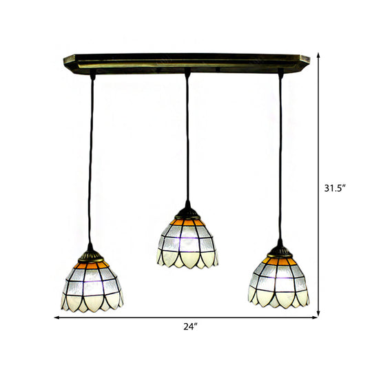 Tiffany Hand Cut Glass Cluster Pendant Light - Beige 3 Heads Suspension For Living Room