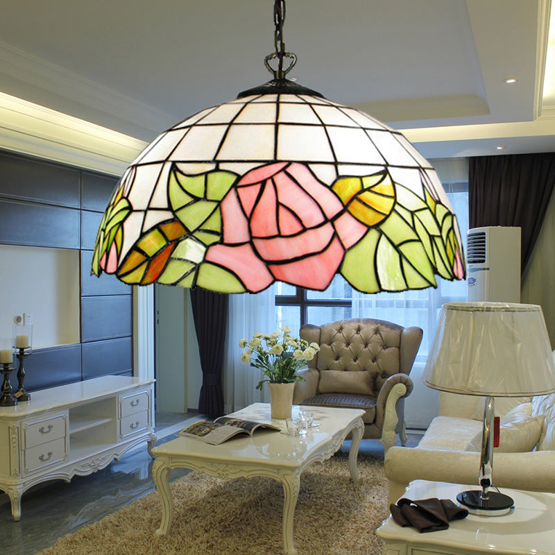 Baroque Pink Stained Glass Hanging Ceiling Lamp with 2 Heads - Perfect for Living Room