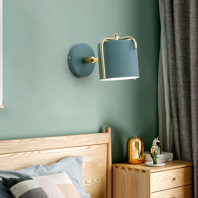 Rotatable Metal Cylinder Wall Light - Modern Macaron Loft Sconce For Bedroom Mirror Green