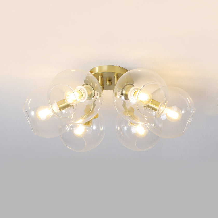 Gold Semi Flush Mount Sphere Light with 6 LED Bulbs