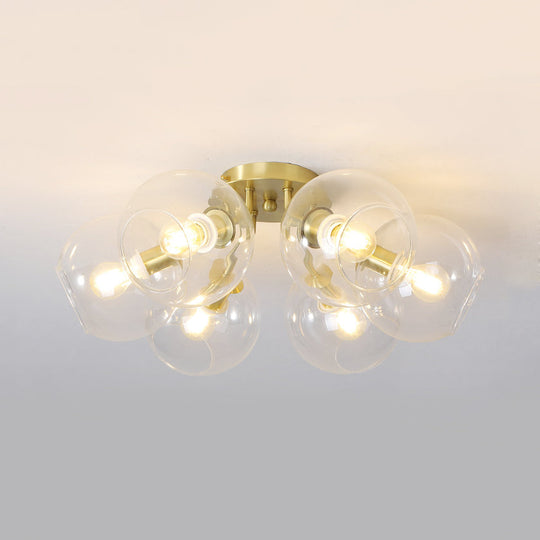 Gold Semi Flush Mount Sphere Light with 6 LED Bulbs