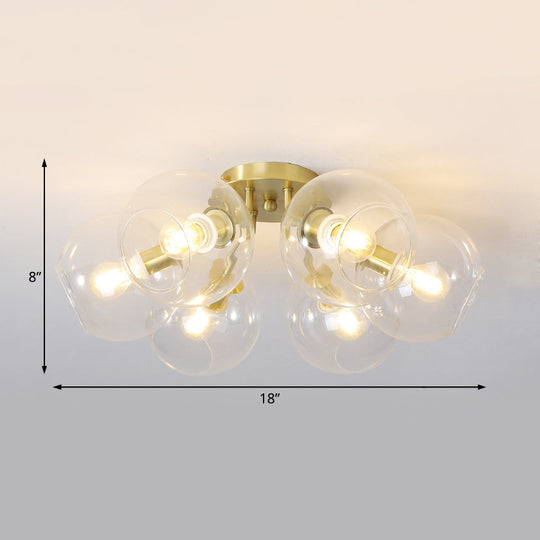 Gold Semi Flush Mount Sphere Light with 6 LED Bulbs