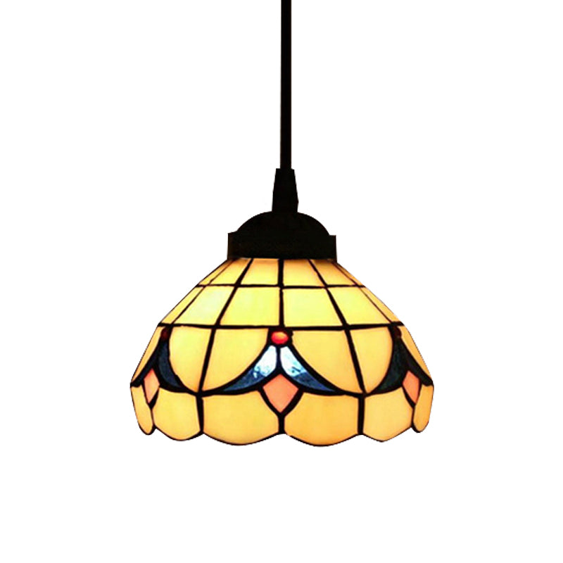 Beige Tiffany Cut Glass Flower Hanging Light Fixture with 1 Light - Perfect Pendant for Bedroom