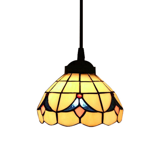 Beige Tiffany Cut Glass Flower Hanging Light Fixture with 1 Light - Perfect Pendant for Bedroom