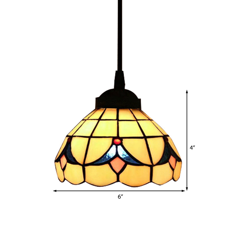 Beige Tiffany Cut Glass Flower Hanging Light Fixture with 1 Light - Perfect Pendant for Bedroom