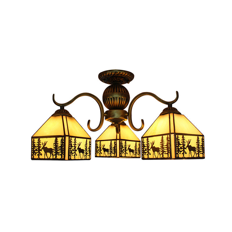 Tiffany Style Beige Stained Glass Chandelier - Small House Lighting