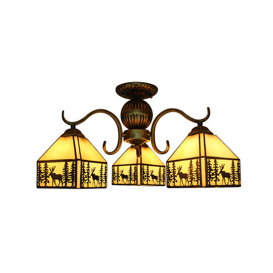 Tiffany Style Beige Stained Glass Chandelier - Small House Lighting