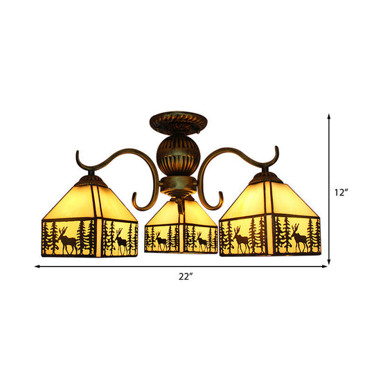 Tiffany Style Beige Stained Glass Chandelier - Small House Lighting