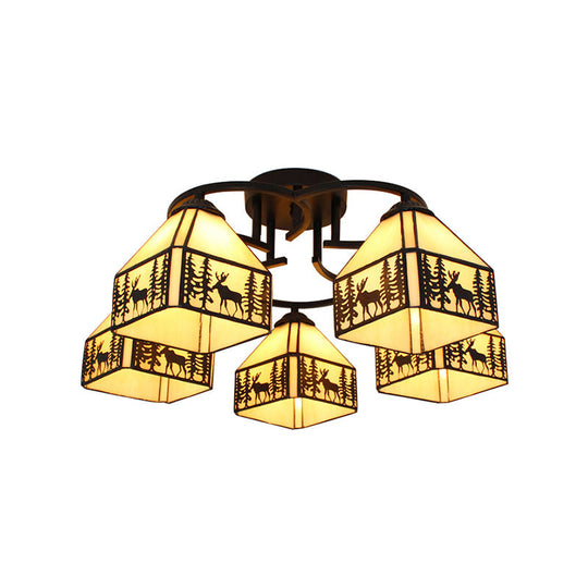 Tiffany Style Beige Stained Glass Chandelier - Small House Lighting