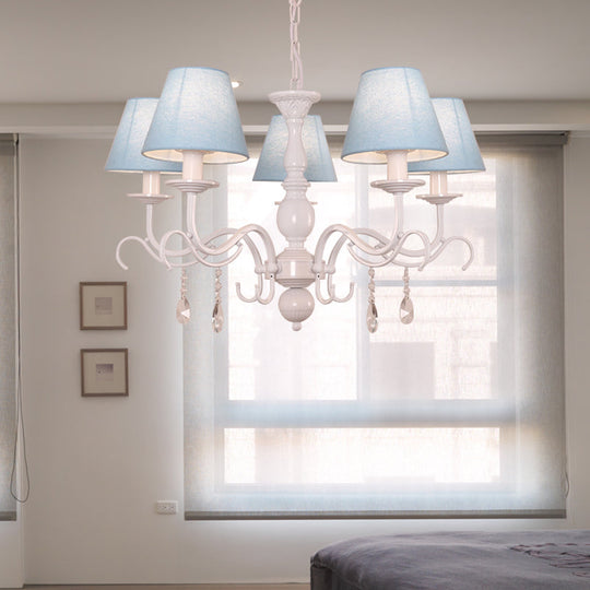 Modern Tapered Shade Baby Bedroom Chandelier With Crystal Accent - Metal Hanging Light