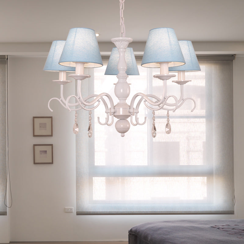 Modern Tapered Shade Baby Bedroom Chandelier With Crystal Accent - Metal Hanging Light 5 / Blue