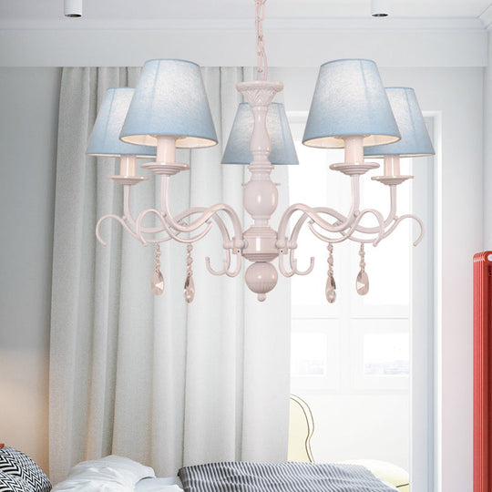 Modern Tapered Shade Baby Bedroom Chandelier With Crystal Accent - Metal Hanging Light