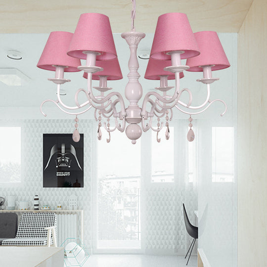 Modern Tapered Shade Baby Bedroom Chandelier With Crystal Accent - Metal Hanging Light