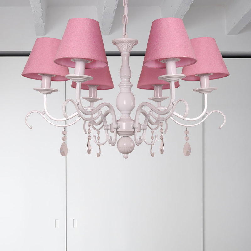 Modern Tapered Shade Baby Bedroom Chandelier With Crystal Accent - Metal Hanging Light