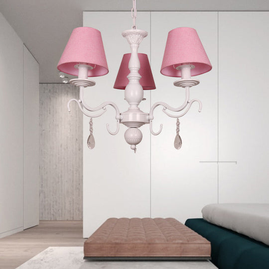 Modern Tapered Shade Baby Bedroom Chandelier With Crystal Accent - Metal Hanging Light 3 / Pink