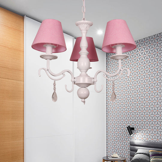 Modern Tapered Shade Baby Bedroom Chandelier With Crystal Accent - Metal Hanging Light