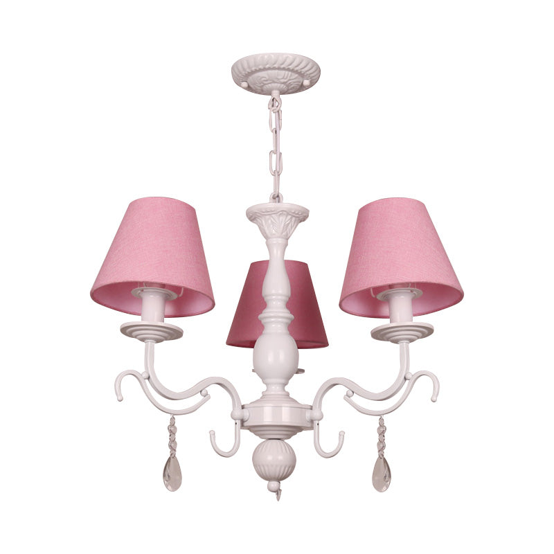 Modern Tapered Shade Baby Bedroom Chandelier With Crystal Accent - Metal Hanging Light