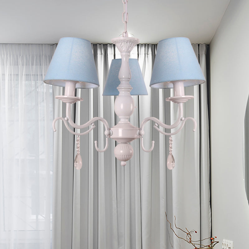 Modern Tapered Shade Baby Bedroom Chandelier With Crystal Accent - Metal Hanging Light