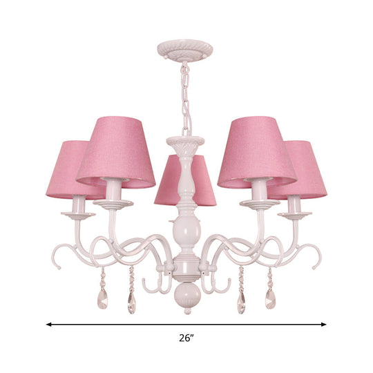 Modern Tapered Shade Baby Bedroom Chandelier With Crystal Accent - Metal Hanging Light