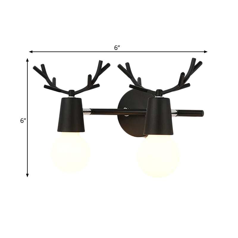 Contemporary Monochrome Wall Light Antlers - 2-Light Metal Sconce For Foyer & Kindergarten