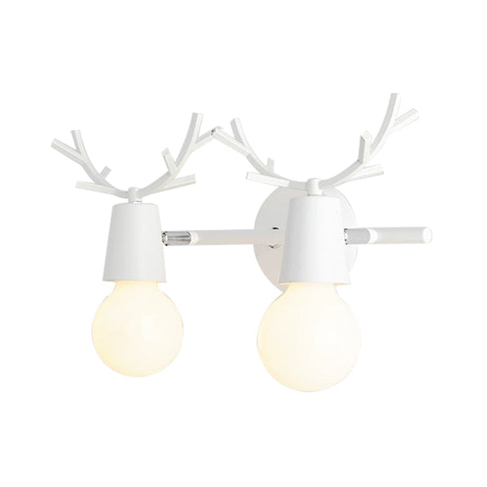 Contemporary Monochrome Wall Light Antlers - 2-Light Metal Sconce For Foyer & Kindergarten