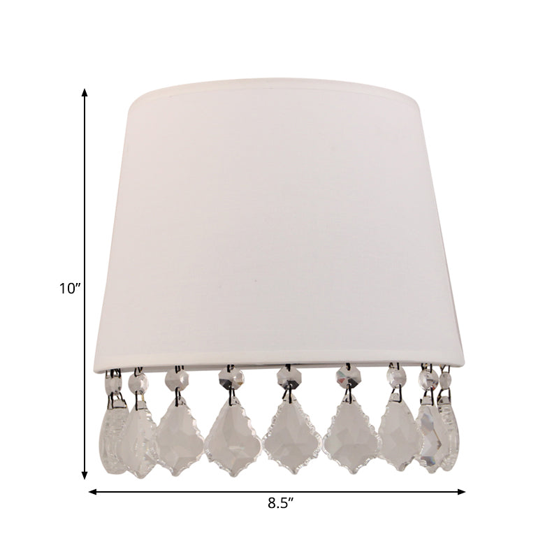 Stylish Crystal White Wall Lamp For Bedside - Modern Half-Drum Light