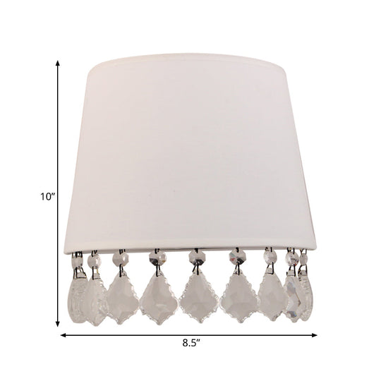 Stylish Crystal White Wall Lamp For Bedside - Modern Half-Drum Light