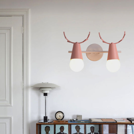 Antler Cone Wall Light: Contemporary Metal Sconce For Study Room Pink