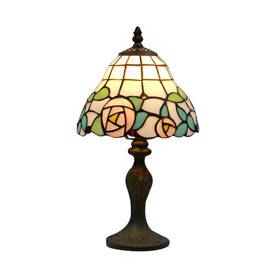 Rustic Stained Glass Rose Table Lamp - White & Pink Bedside Accent