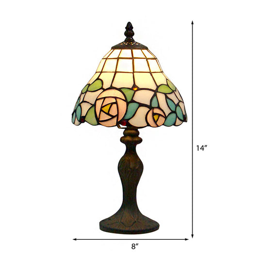 Rustic Stained Glass Rose Table Lamp - White & Pink Bedside Accent