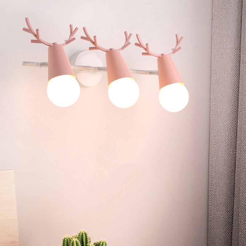 Deer Horn Nordic Metal Wall Sconce With 3 Conical Heads - Bedroom & Undertint Light Pink