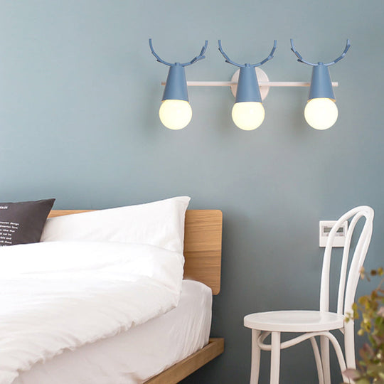 Deer Horn Nordic Metal Wall Sconce With 3 Conical Heads - Bedroom & Undertint Light Blue