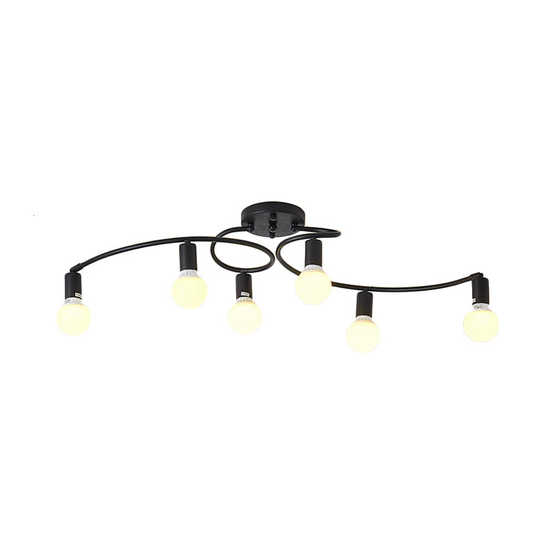 Contemporary 6-Light Semi Flush Light Fixture with Curved Arm and Opal Glass Shade