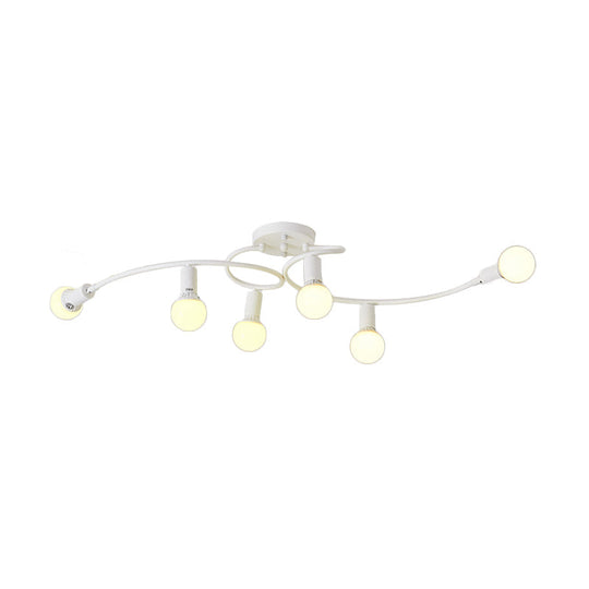 Contemporary 6-Light Semi Flush Light Fixture with Curved Arm and Opal Glass Shade