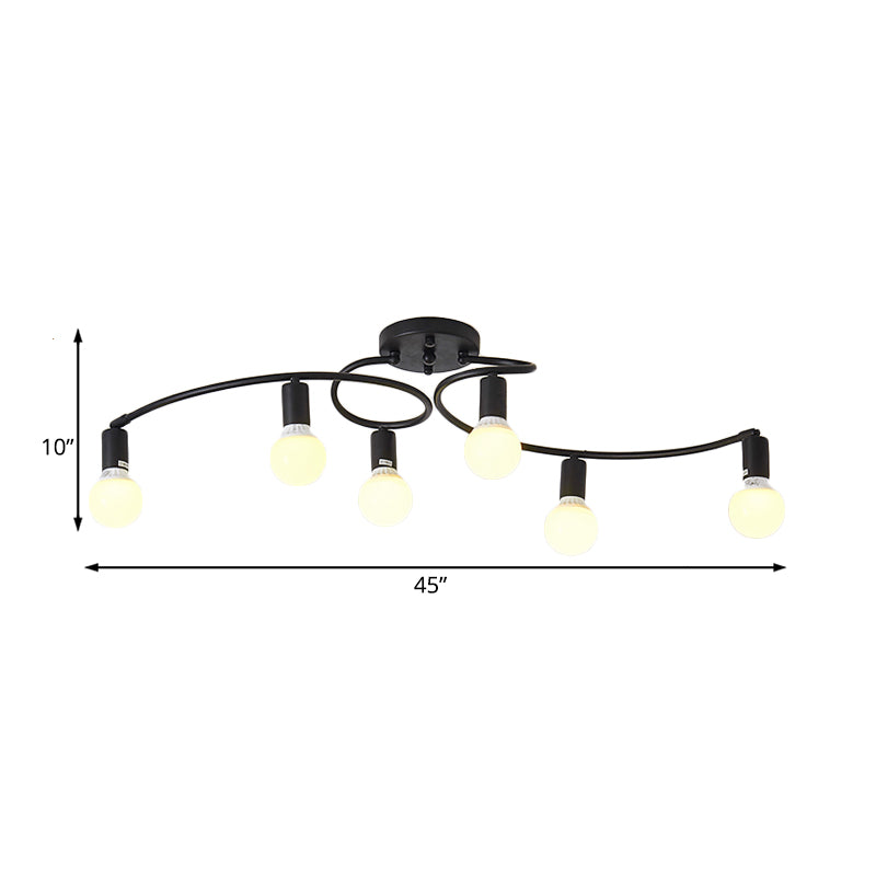 Contemporary 6-Light Semi Flush Light Fixture with Curved Arm and Opal Glass Shade