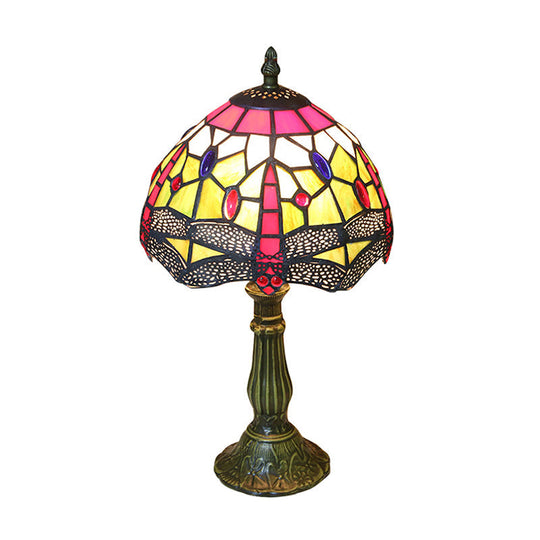 Dragonfly Table Lamp - Retro Stained Glass 1-Light Accent With Antique Bronze Finish For Study Room