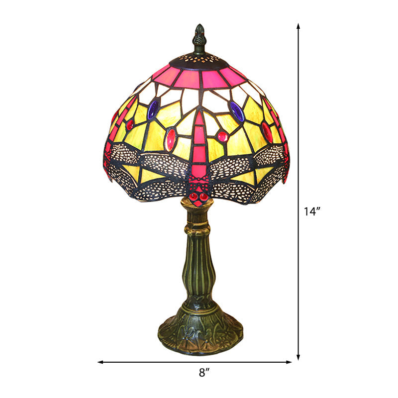 Dragonfly Table Lamp - Retro Stained Glass 1-Light Accent With Antique Bronze Finish For Study Room