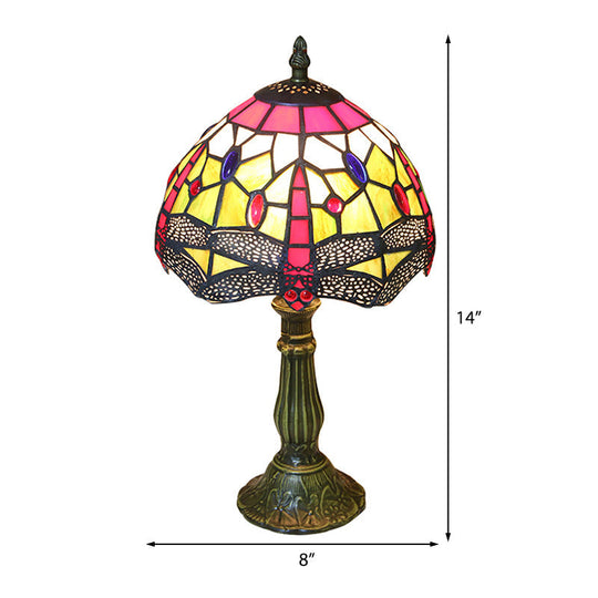 Dragonfly Table Lamp - Retro Stained Glass 1-Light Accent With Antique Bronze Finish For Study Room