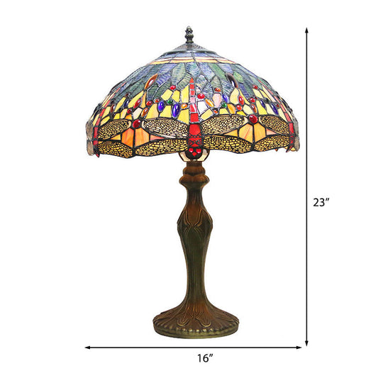 Dragonfly Table Lamp - Retro Stained Glass 1-Light Accent With Antique Bronze Finish For Study Room