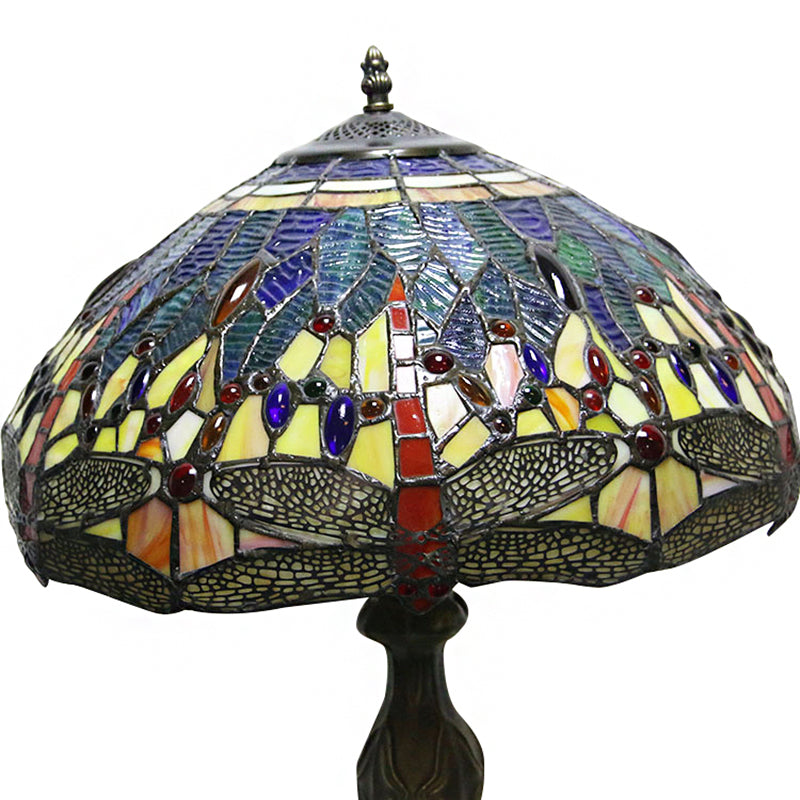 Dragonfly Table Lamp - Retro Stained Glass 1-Light Accent With Antique Bronze Finish For Study Room