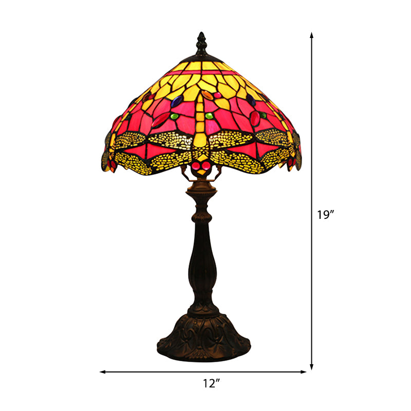 Dragonfly Table Lamp - Retro Stained Glass 1-Light Accent With Antique Bronze Finish For Study Room