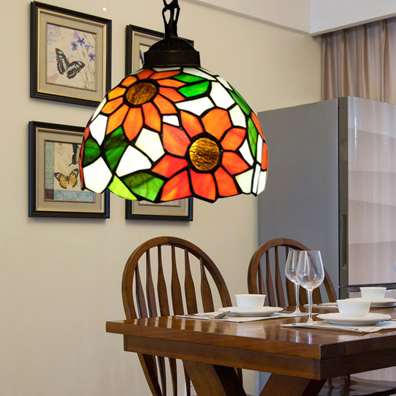 Victorian Black Stained Glass Pendant Lighting: Elegant Suspension Lamp for Dining Room