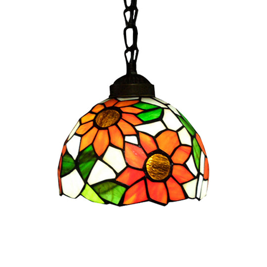 Victorian Black Stained Glass Pendant Lighting - 1 Head Bowl Suspension Lamp For Dining Room