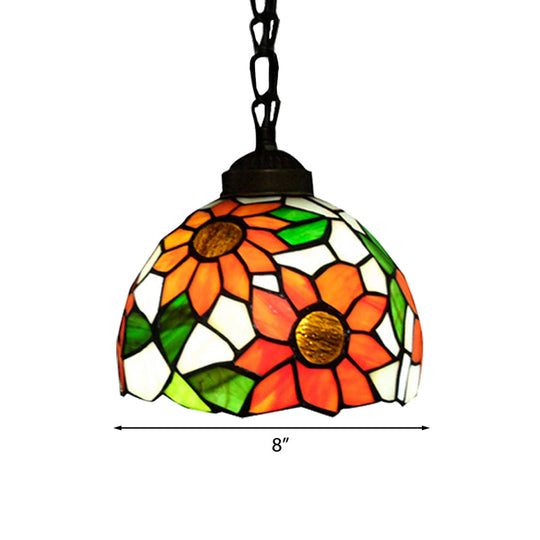 Victorian Black Stained Glass Pendant Lighting - 1 Head Bowl Suspension Lamp For Dining Room