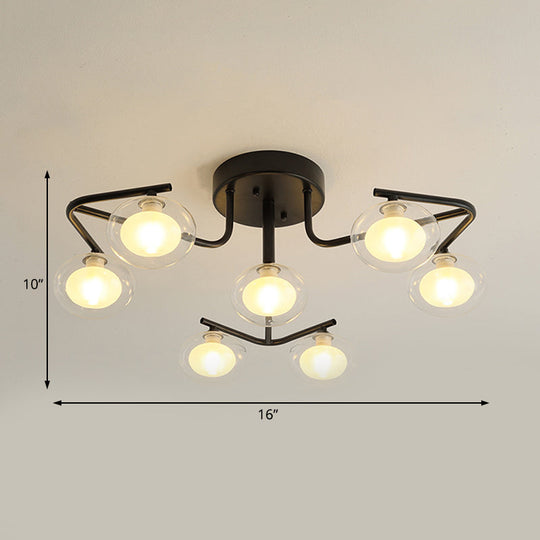 Modern Clear Glass Global Semi Flush Mount with Multiple Rod Design - 7/9 Lights LED Black Lamp Fixture