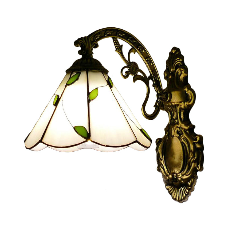 Retro Cone-Shaped Wall Sconce With Stained Glass And 1 Light For Stairway