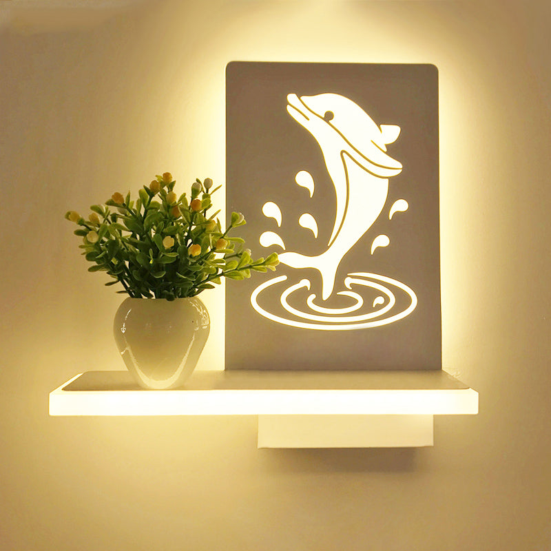 Contemporary White Wall Light With Shelf For Adult Child Bedroom / Dolphin