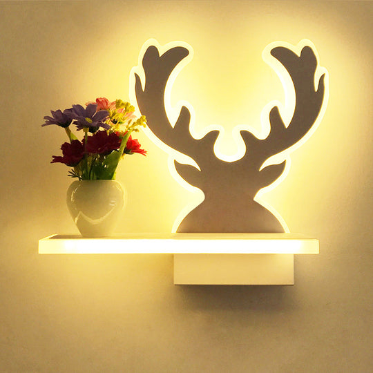 Contemporary White Wall Light With Shelf For Adult Child Bedroom / Deer