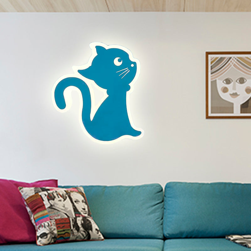 Sleek Metal Kitten Wall Light - Vibrant Macaron Colors For Bedroom Or Kindergarten Blue / Left